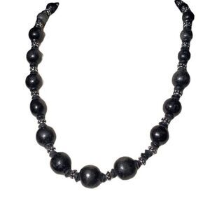 0400 Vintage Fashion Necklace Black Wooden Beads With Rhinestones
